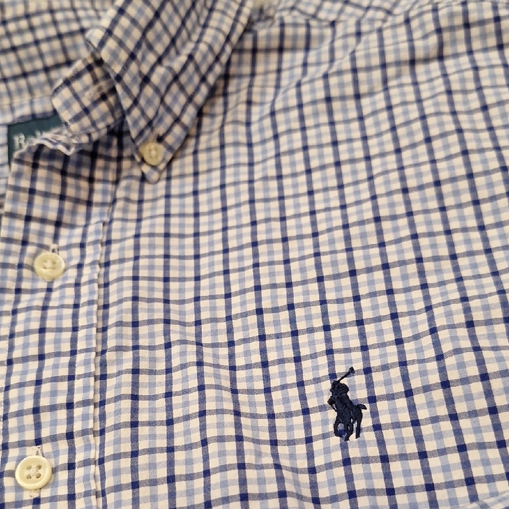 Ralph Lauren Blue Navy Checkered Plaid Men's Longsleeve Shirt Med Classic Fit